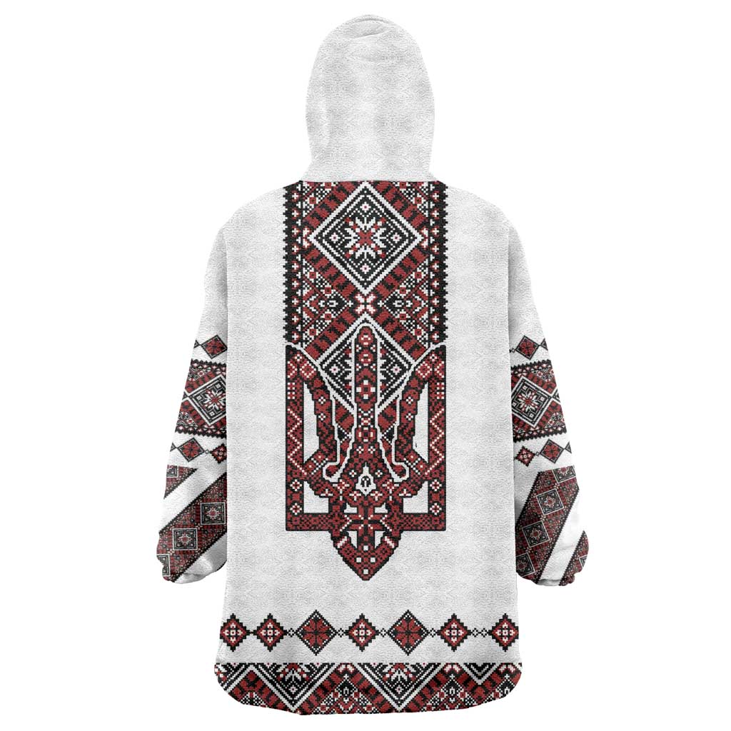 Ukraine Bandura Vyshyvanka Pattern Wearable Blanket Hoodie Ukrainian Heritage Folk White Version - Wonder Print Shop