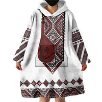 Ukraine Bandura Vyshyvanka Pattern Wearable Blanket Hoodie Ukrainian Heritage Folk White Version - Wonder Print Shop