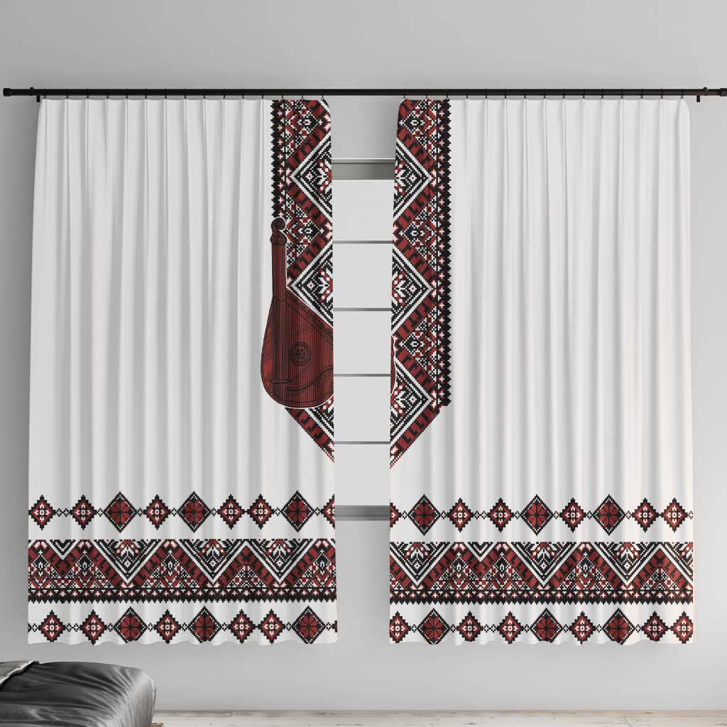 Ukraine Bandura Vyshyvanka Pattern Window Curtain Ukrainian Heritage Folk White Version - Wonder Print Shop