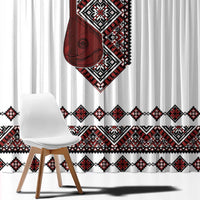 Ukraine Bandura Vyshyvanka Pattern Window Curtain Ukrainian Heritage Folk White Version - Wonder Print Shop