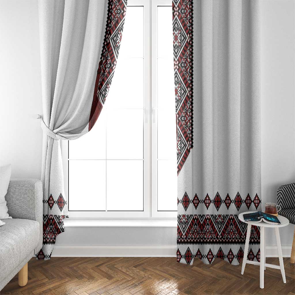 Ukraine Bandura Vyshyvanka Pattern Window Curtain Ukrainian Heritage Folk White Version - Wonder Print Shop