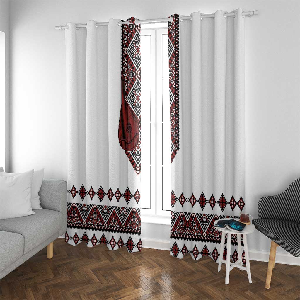 Ukraine Bandura Vyshyvanka Pattern Window Curtain Ukrainian Heritage Folk White Version - Wonder Print Shop