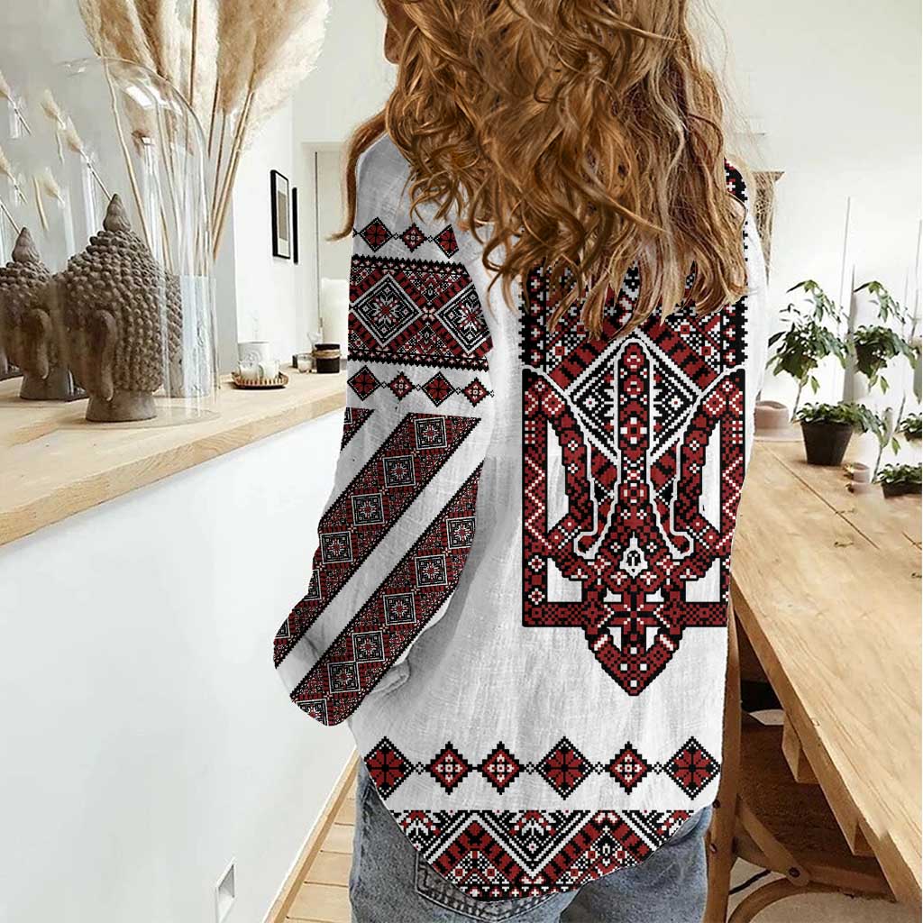Ukraine Bandura Vyshyvanka Pattern Women Casual Shirt Ukrainian Heritage Folk White Version - Wonder Print Shop