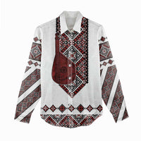 Ukraine Bandura Vyshyvanka Pattern Women Casual Shirt Ukrainian Heritage Folk White Version - Wonder Print Shop