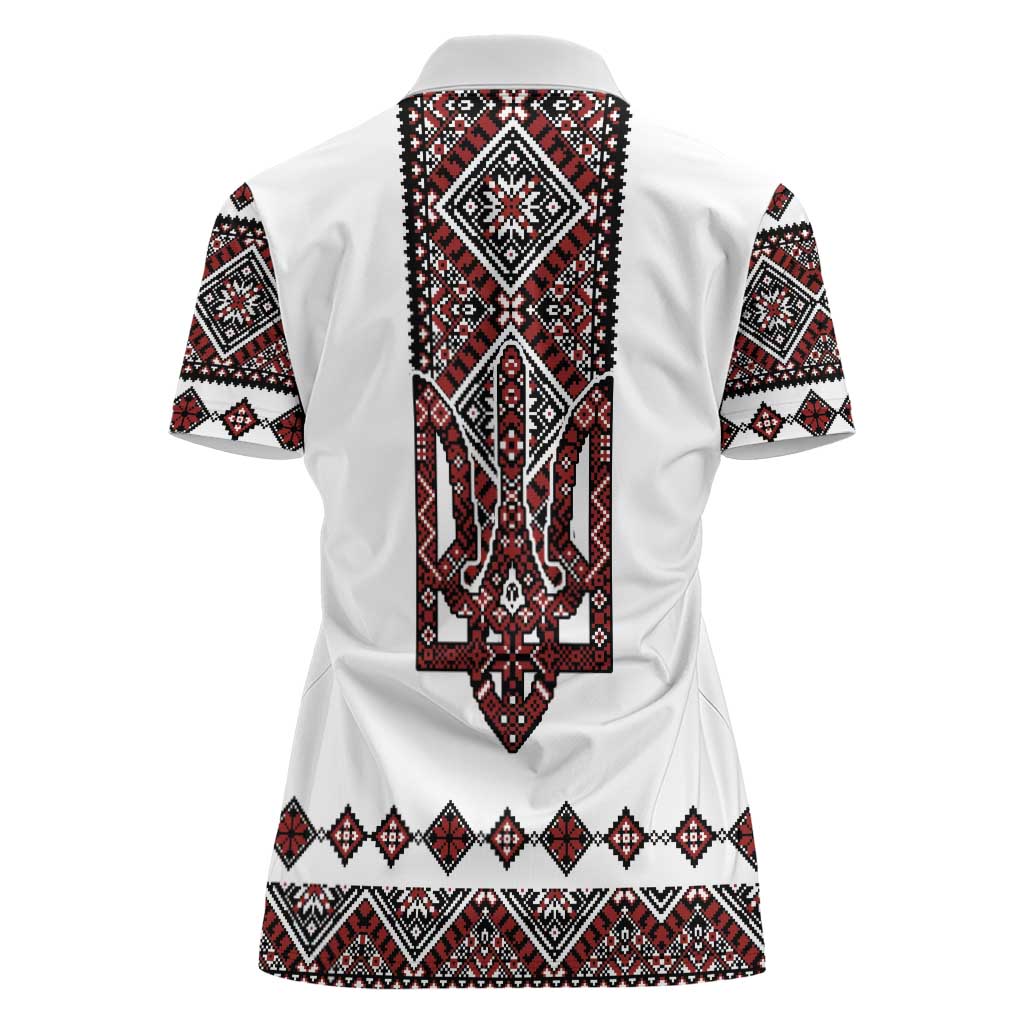 Ukraine Bandura Vyshyvanka Pattern Women Polo Shirt Ukrainian Heritage Folk White Version - Wonder Print Shop