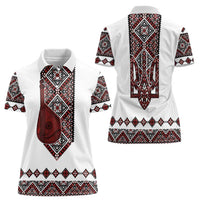 Ukraine Bandura Vyshyvanka Pattern Women Polo Shirt Ukrainian Heritage Folk White Version - Wonder Print Shop