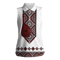 Ukraine Bandura Vyshyvanka Pattern Women Sleeveless Polo Shirt Ukrainian Heritage Folk White Version - Wonder Print Shop