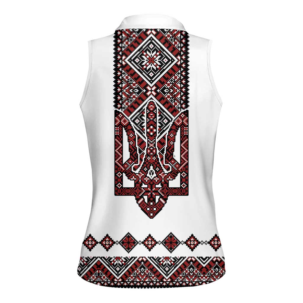 Ukraine Bandura Vyshyvanka Pattern Women Sleeveless Polo Shirt Ukrainian Heritage Folk White Version - Wonder Print Shop