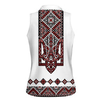 Ukraine Bandura Vyshyvanka Pattern Women Sleeveless Polo Shirt Ukrainian Heritage Folk White Version - Wonder Print Shop