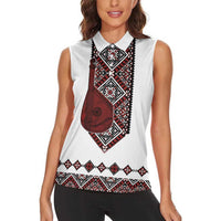 Ukraine Bandura Vyshyvanka Pattern Women Sleeveless Polo Shirt Ukrainian Heritage Folk White Version - Wonder Print Shop