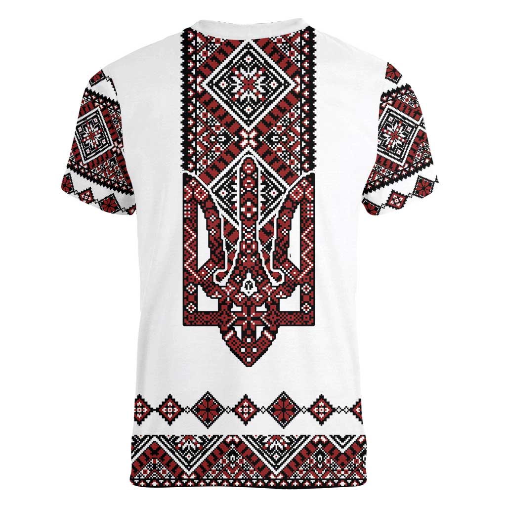 Ukraine Bandura Vyshyvanka Pattern Women V-Neck T-Shirt Ukrainian Heritage Folk White Version - Wonder Print Shop
