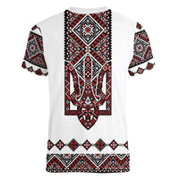 Ukraine Bandura Vyshyvanka Pattern Women V-Neck T-Shirt Ukrainian Heritage Folk White Version - Wonder Print Shop