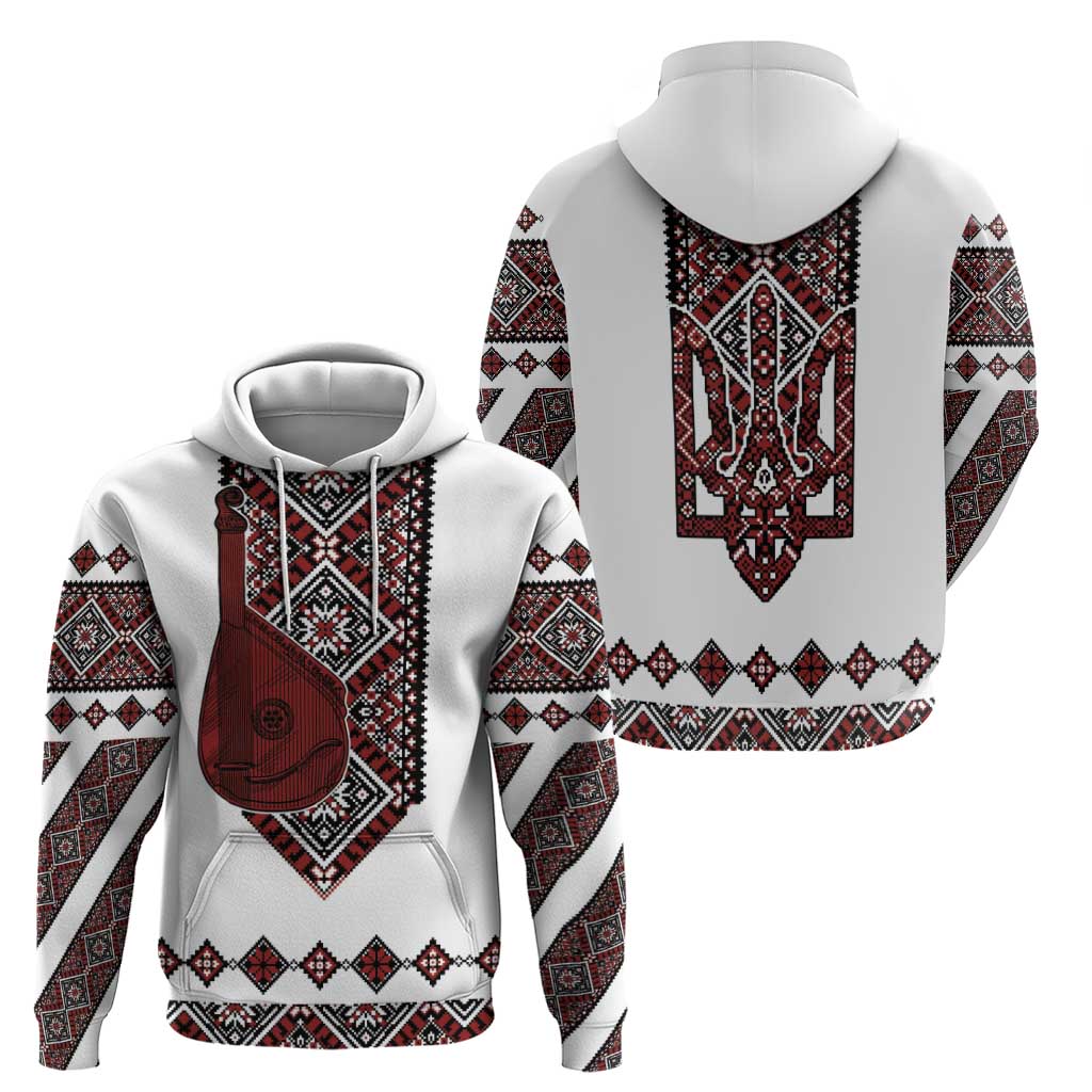 Ukraine Bandura Vyshyvanka Pattern Zip Hoodie Ukrainian Heritage Folk White Version - Wonder Print Shop