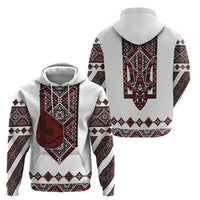 Ukraine Bandura Vyshyvanka Pattern Zip Hoodie Ukrainian Heritage Folk White Version - Wonder Print Shop