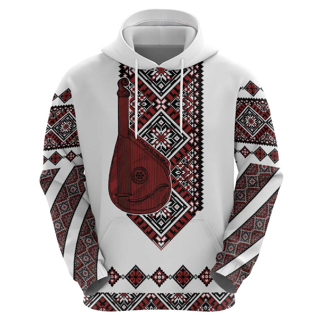 Ukraine Bandura Vyshyvanka Pattern Zip Hoodie Ukrainian Heritage Folk White Version - Wonder Print Shop