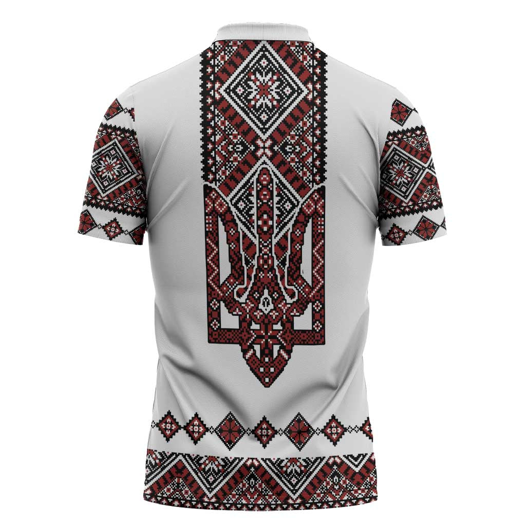 Ukraine Bandura Vyshyvanka Pattern Zipper Polo Shirt Ukrainian Heritage Folk White Version - Wonder Print Shop