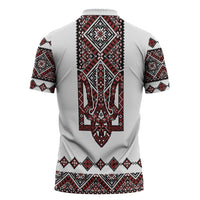 Ukraine Bandura Vyshyvanka Pattern Zipper Polo Shirt Ukrainian Heritage Folk White Version - Wonder Print Shop