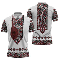 Ukraine Bandura Vyshyvanka Pattern Zipper Polo Shirt Ukrainian Heritage Folk White Version - Wonder Print Shop