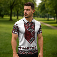 Ukraine Bandura Vyshyvanka Pattern Zipper Polo Shirt Ukrainian Heritage Folk White Version - Wonder Print Shop