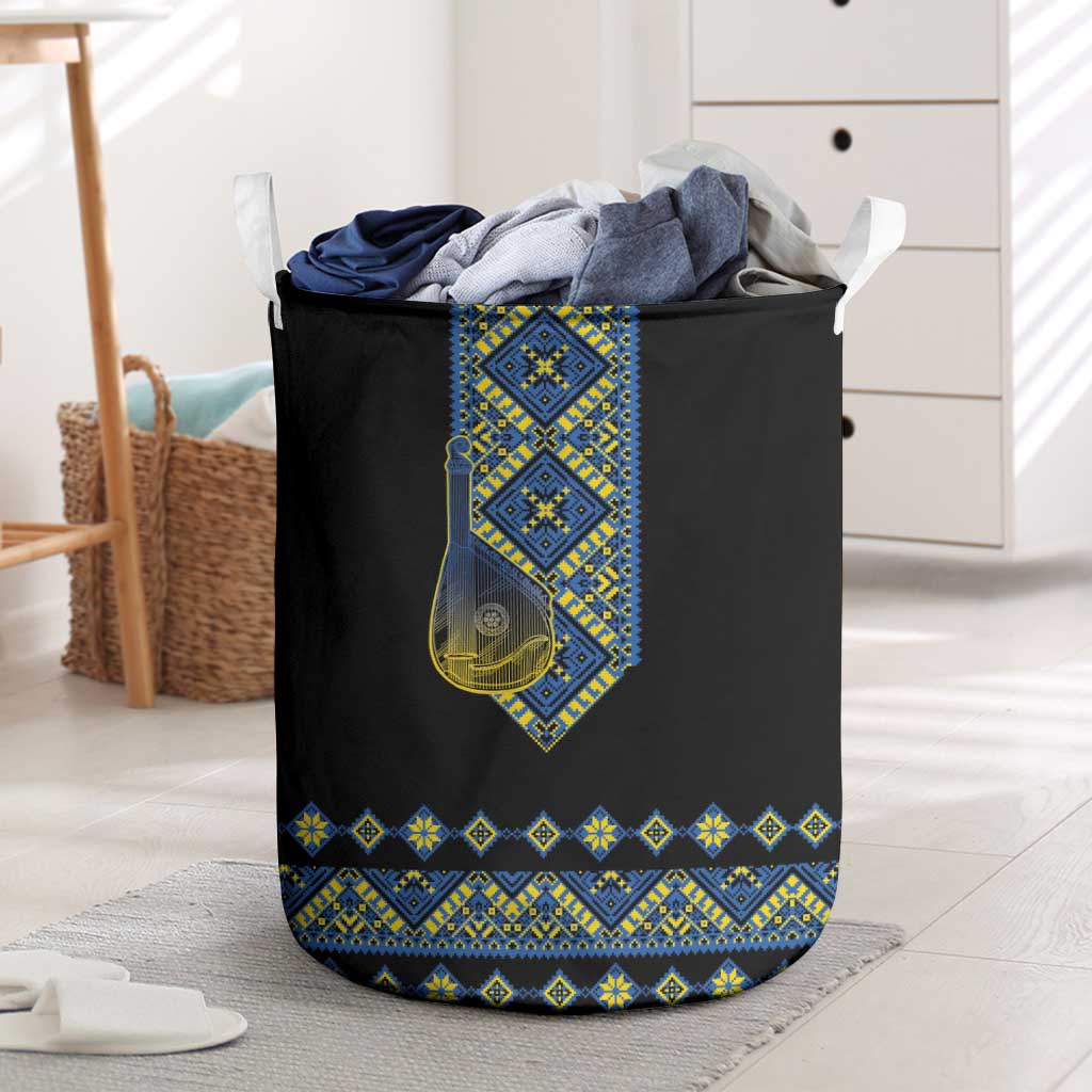 Ukraine Bandura Vyshyvanka Pattern Laundry Basket Ukrainian Heritage Folk Black Version - Wonder Print Shop