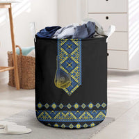 Ukraine Bandura Vyshyvanka Pattern Laundry Basket Ukrainian Heritage Folk Black Version - Wonder Print Shop