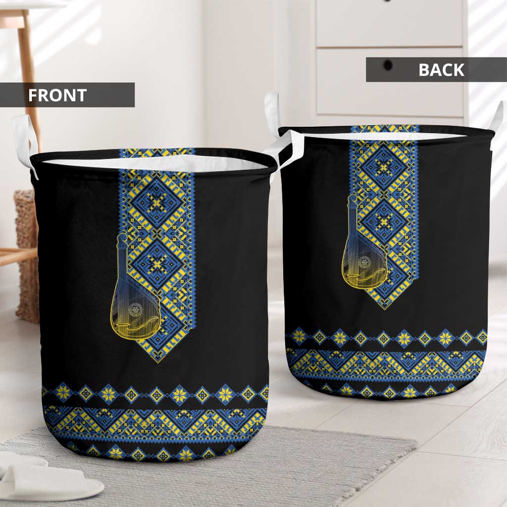 Ukraine Bandura Vyshyvanka Pattern Laundry Basket Ukrainian Heritage Folk Black Version - Wonder Print Shop