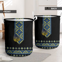 Ukraine Bandura Vyshyvanka Pattern Laundry Basket Ukrainian Heritage Folk Black Version - Wonder Print Shop