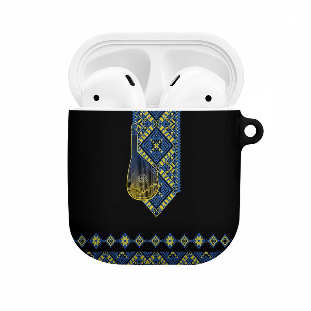 Ukraine Bandura Vyshyvanka Pattern AirPods Case Ukrainian Heritage Folk Black Version - Wonder Print Shop