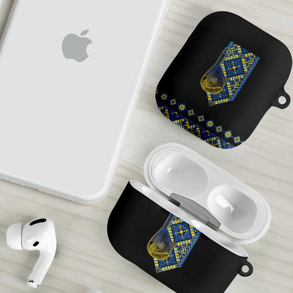 Ukraine Bandura Vyshyvanka Pattern AirPods Case Ukrainian Heritage Folk Black Version - Wonder Print Shop