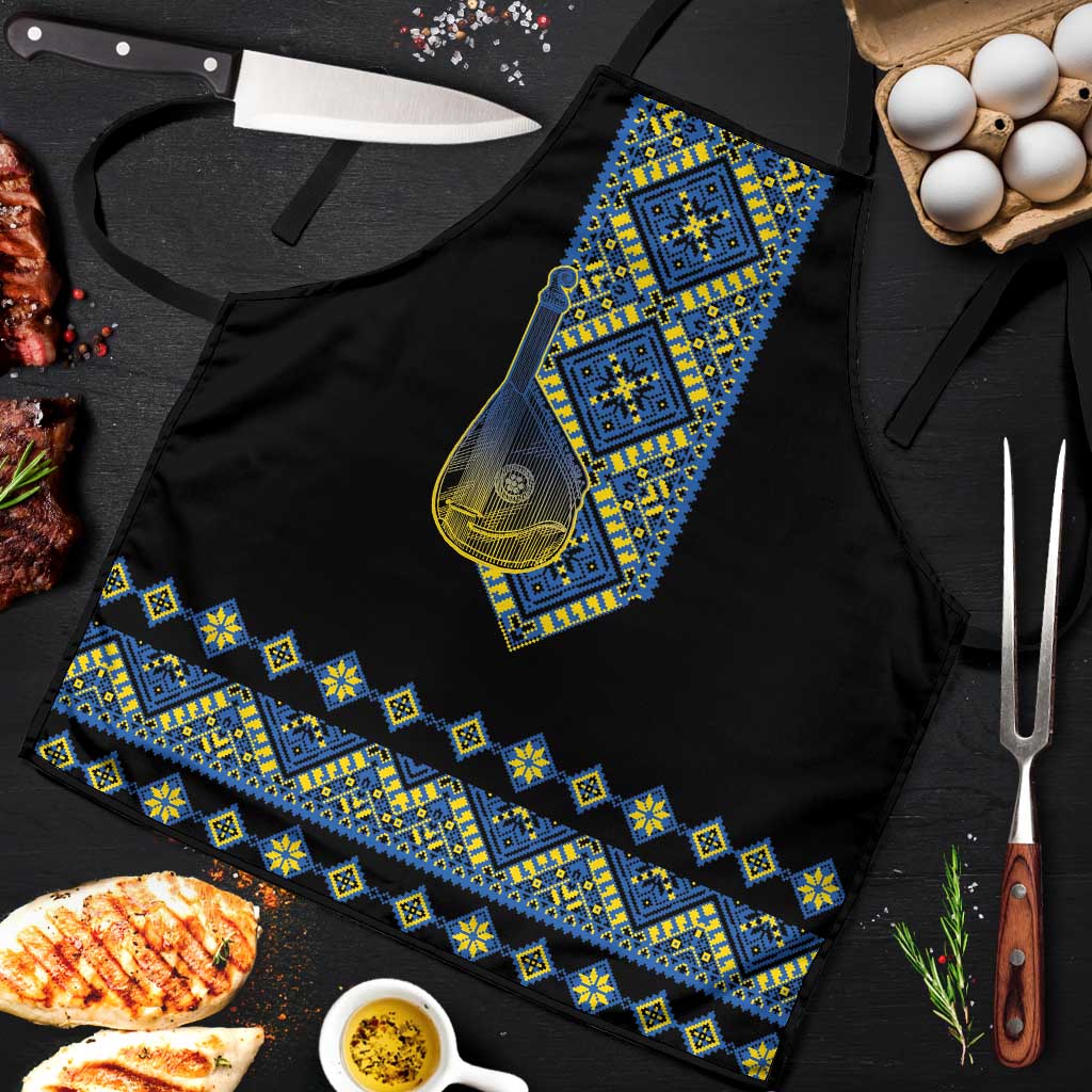 Ukraine Bandura Vyshyvanka Pattern Apron Ukrainian Heritage Folk Black Version - Wonder Print Shop