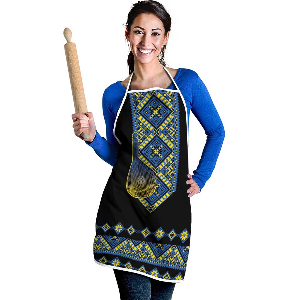 Ukraine Bandura Vyshyvanka Pattern Apron Ukrainian Heritage Folk Black Version - Wonder Print Shop