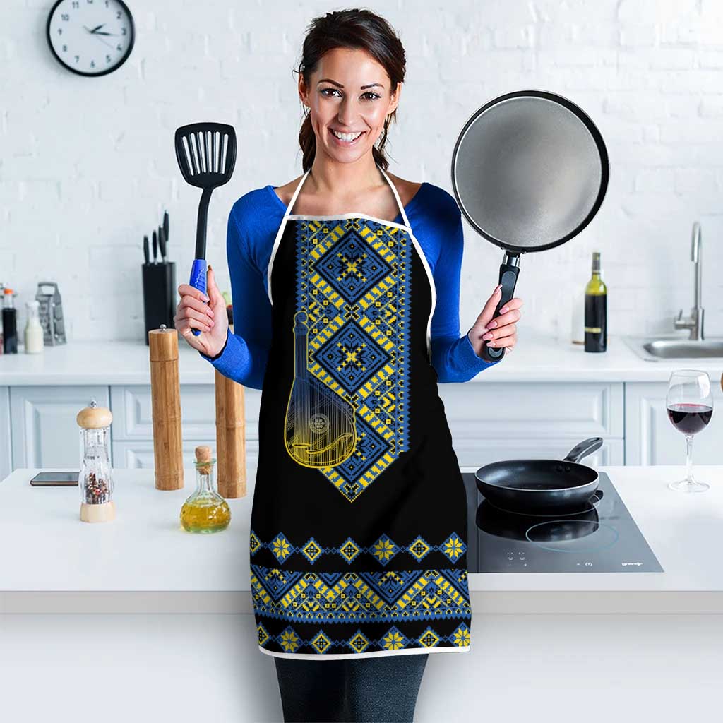 Ukraine Bandura Vyshyvanka Pattern Apron Ukrainian Heritage Folk Black Version - Wonder Print Shop