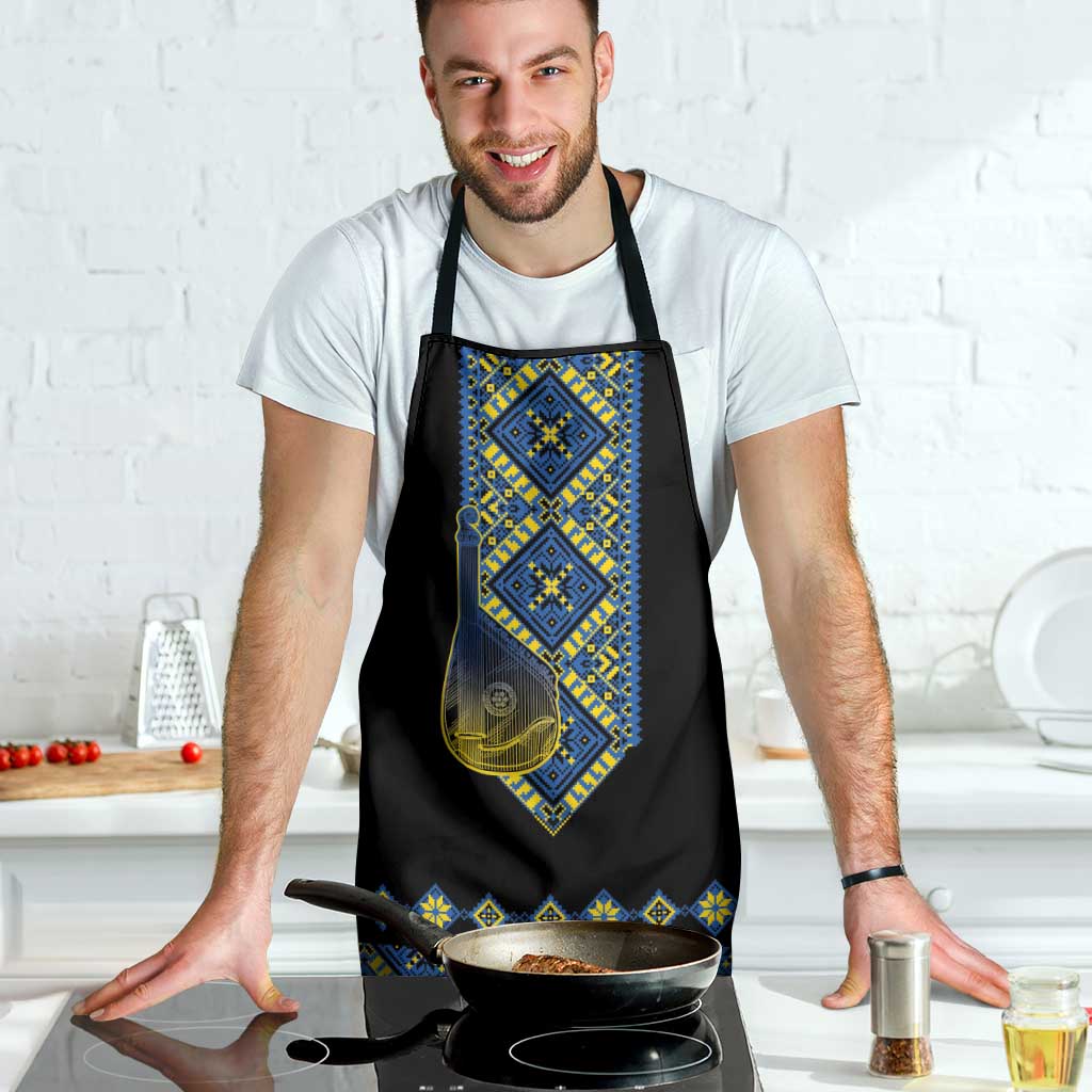 Ukraine Bandura Vyshyvanka Pattern Apron Ukrainian Heritage Folk Black Version - Wonder Print Shop