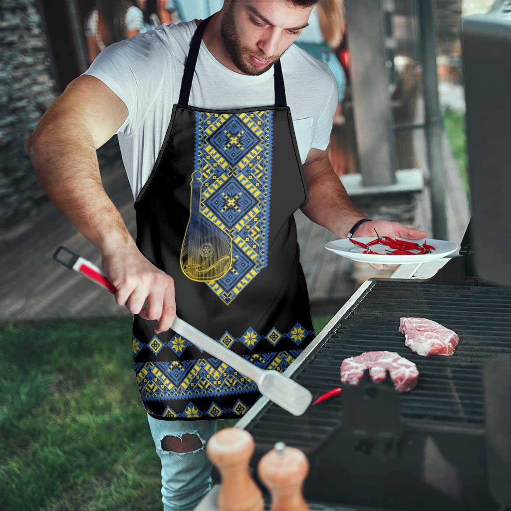 Ukraine Bandura Vyshyvanka Pattern Apron Ukrainian Heritage Folk Black Version - Wonder Print Shop