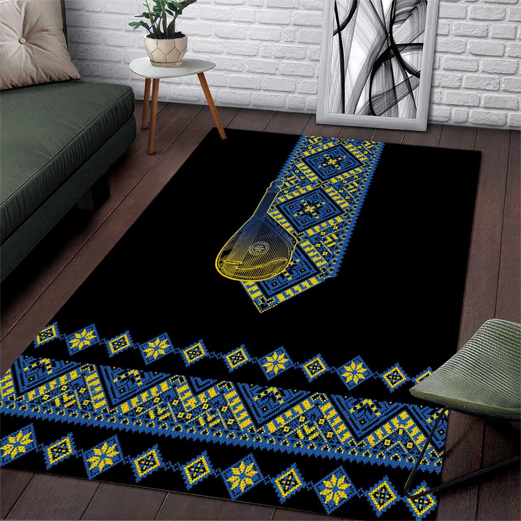 Ukraine Bandura Vyshyvanka Pattern Area Rug Ukrainian Heritage Folk Black Version - Wonder Print Shop