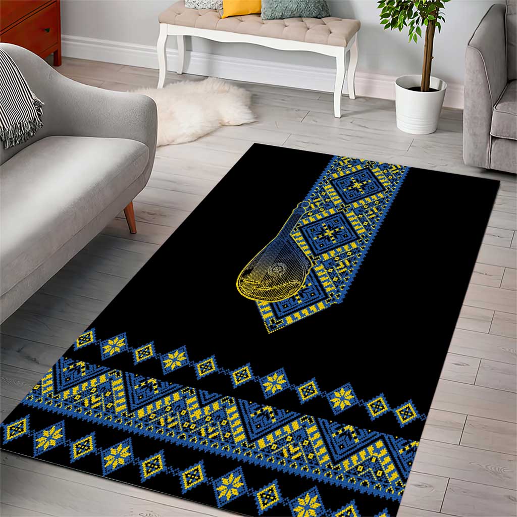 Ukraine Bandura Vyshyvanka Pattern Area Rug Ukrainian Heritage Folk Black Version - Wonder Print Shop