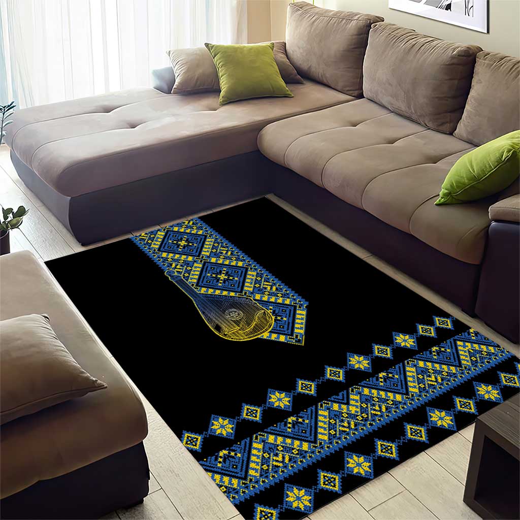 Ukraine Bandura Vyshyvanka Pattern Area Rug Ukrainian Heritage Folk Black Version - Wonder Print Shop