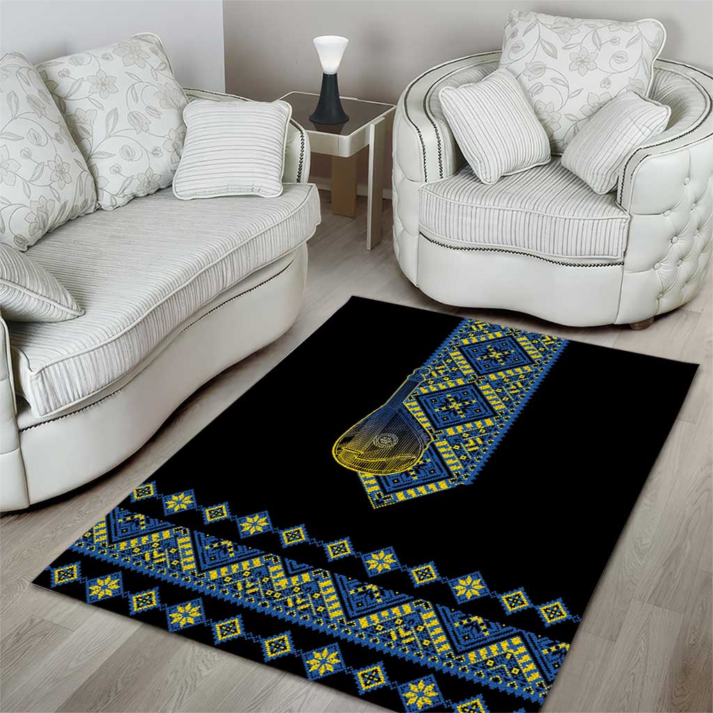 Ukraine Bandura Vyshyvanka Pattern Area Rug Ukrainian Heritage Folk Black Version - Wonder Print Shop