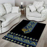 Ukraine Bandura Vyshyvanka Pattern Area Rug Ukrainian Heritage Folk Black Version - Wonder Print Shop