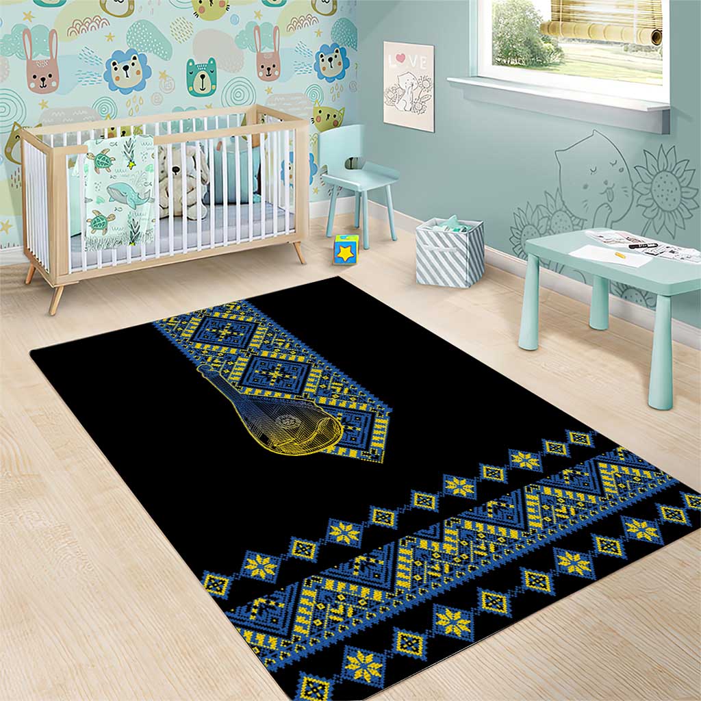 Ukraine Bandura Vyshyvanka Pattern Area Rug Ukrainian Heritage Folk Black Version - Wonder Print Shop