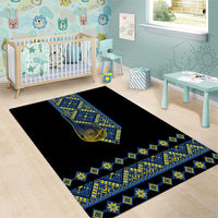 Ukraine Bandura Vyshyvanka Pattern Area Rug Ukrainian Heritage Folk Black Version - Wonder Print Shop
