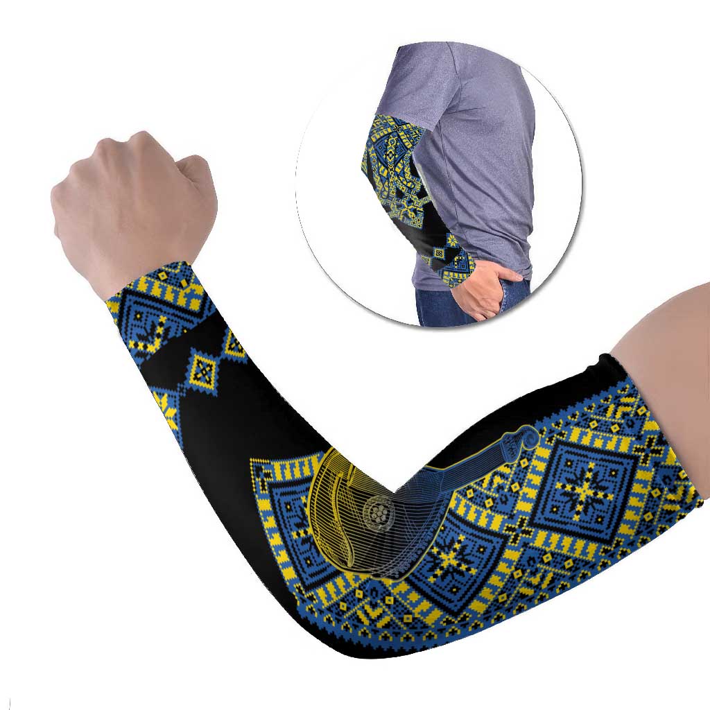 Ukraine Bandura Vyshyvanka Pattern Arm Sleeves Ukrainian Heritage Folk Black Version - Wonder Print Shop