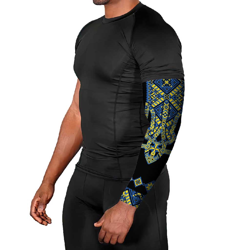 Ukraine Bandura Vyshyvanka Pattern Arm Sleeves Ukrainian Heritage Folk Black Version - Wonder Print Shop