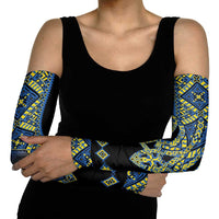 Ukraine Bandura Vyshyvanka Pattern Arm Sleeves Ukrainian Heritage Folk Black Version - Wonder Print Shop