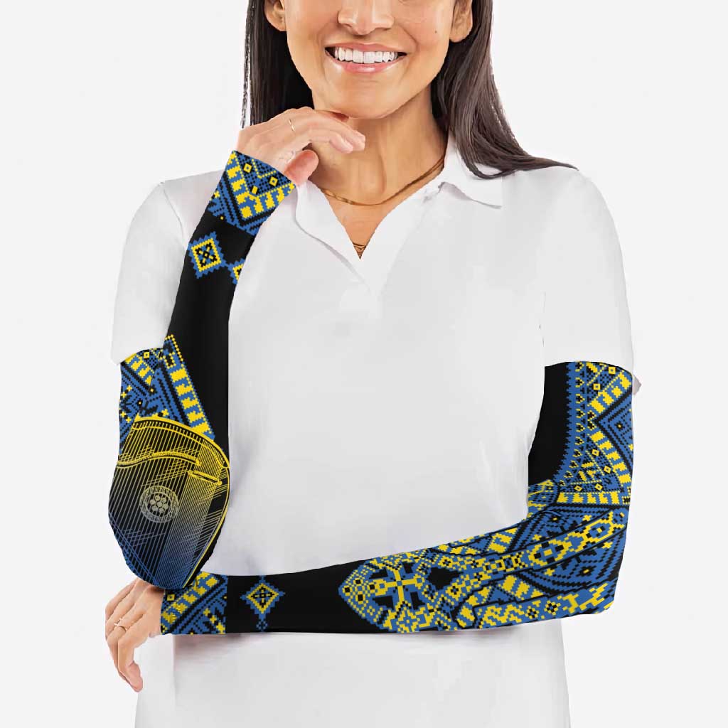 Ukraine Bandura Vyshyvanka Pattern Arm Sleeves Ukrainian Heritage Folk Black Version - Wonder Print Shop