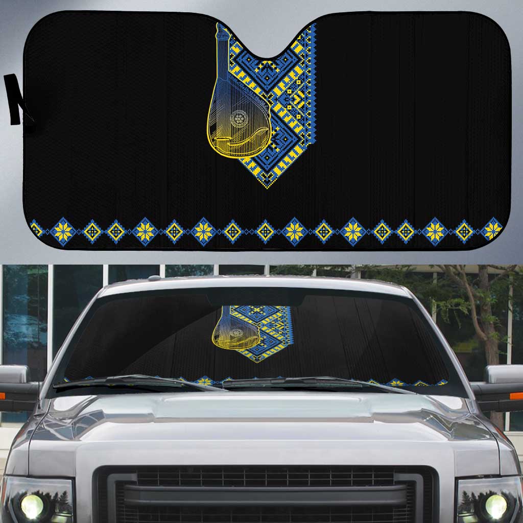 Ukraine Bandura Vyshyvanka Pattern Auto Sun Shade Ukrainian Heritage Folk Black Version - Wonder Print Shop