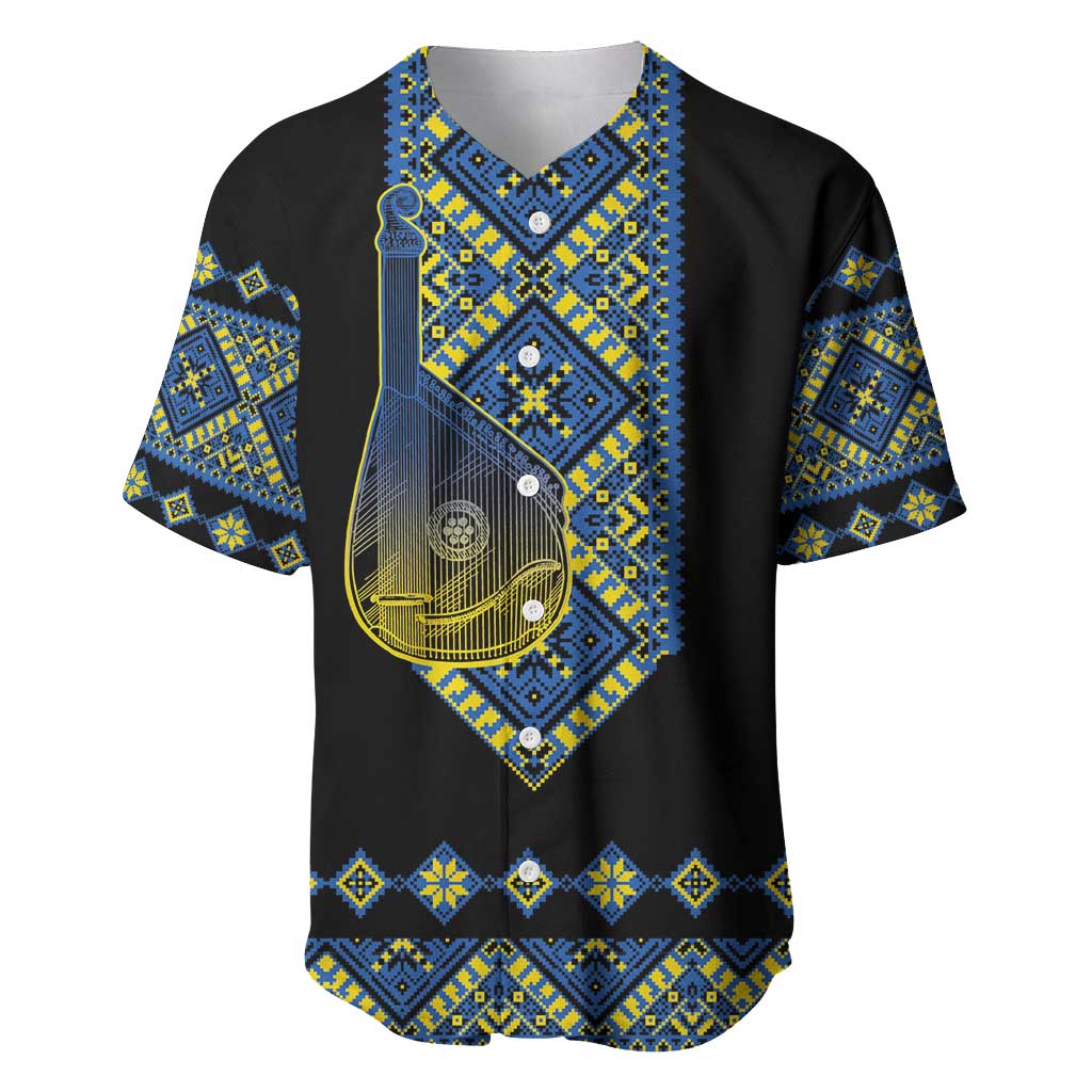 Ukraine Bandura Vyshyvanka Pattern Baseball Jersey Ukrainian Heritage Folk Black Version - Wonder Print Shop