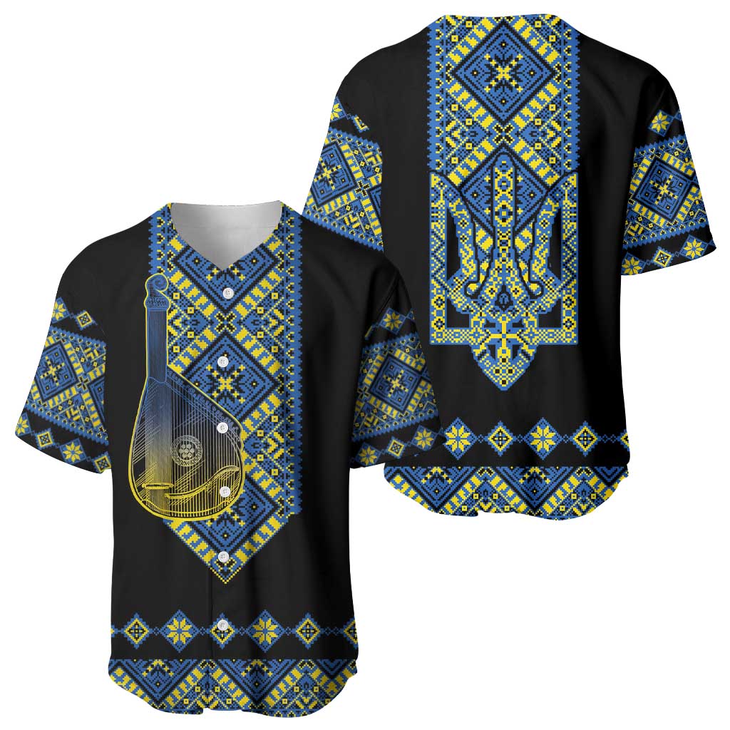 Ukraine Bandura Vyshyvanka Pattern Baseball Jersey Ukrainian Heritage Folk Black Version - Wonder Print Shop