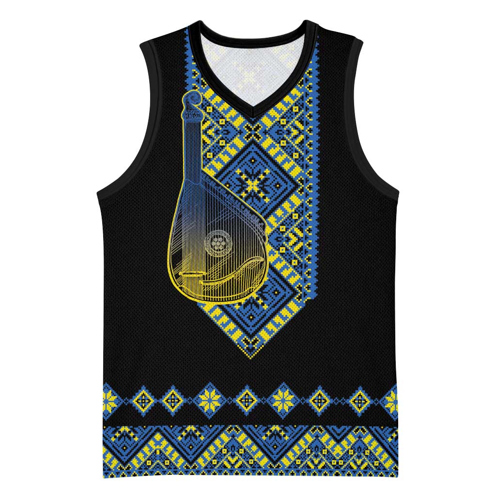 Ukraine Bandura Vyshyvanka Pattern Basketball Jersey Ukrainian Heritage Folk Black Version - Wonder Print Shop