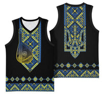 Ukraine Bandura Vyshyvanka Pattern Basketball Jersey Ukrainian Heritage Folk Black Version - Wonder Print Shop
